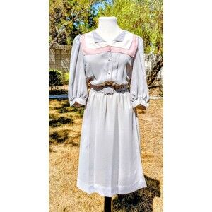 USA Jerell of Texas Sz 5 VTG Midi Gray Blouson w/Belt Sailor Collar Dress EUC